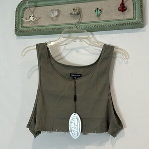 Poster Girl Ribbed Cropped Distressed raw hem tank top army green new w tag XXL
